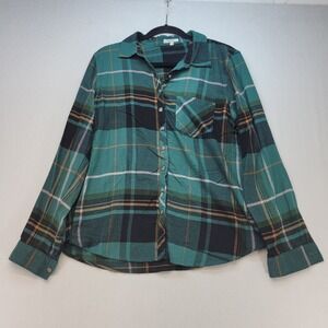 Maurices Plaid Flannel Button Down Women Large Green Long Sleeve